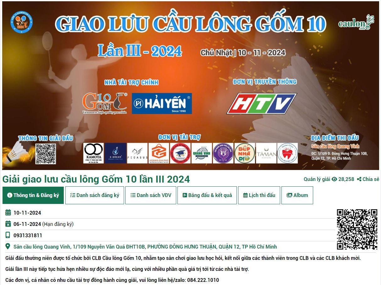 Giao Lưu Cầu lông Gốm 10 lần III năm 2024 với sự góp mặt của 400 VĐV